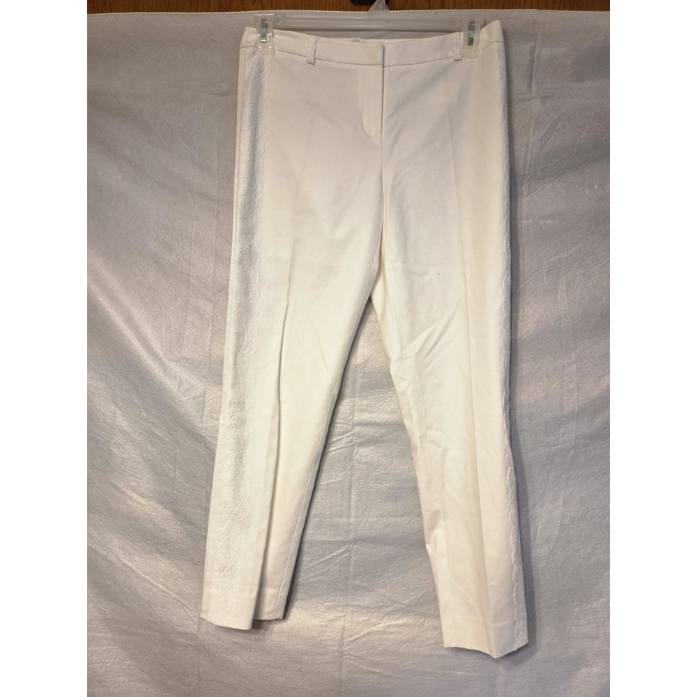 ETCETERA White Pants Size 4 Cotton Blend Lace‎ down the Leg